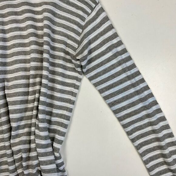 Reiss White Grey Striped Knit Tee Button Back Small - Picture 12 of 12